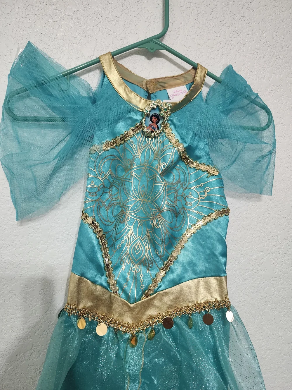 Disney Teal and Gold Girls Jasmin Princess Dress Size 7-8